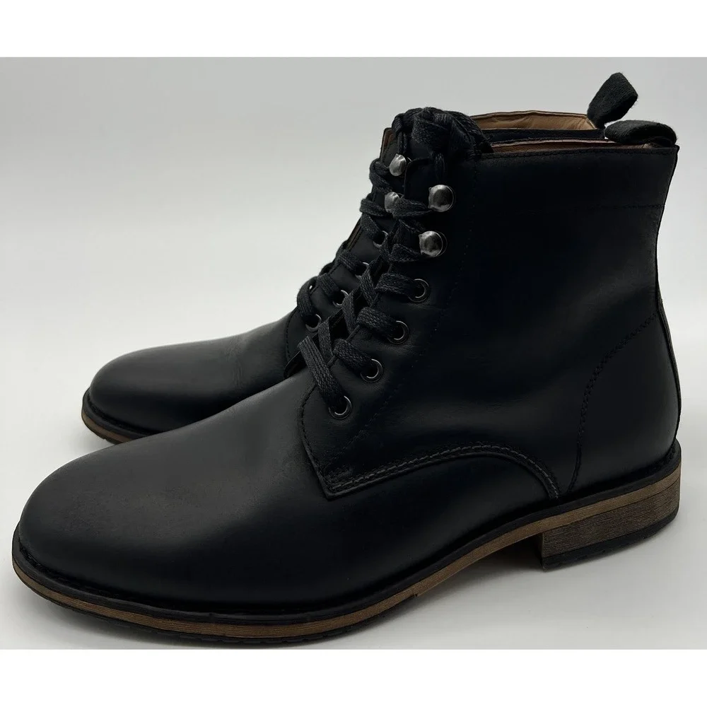Joe's Jeans Kinison Black Leather Round Toe Lace-Up Combat Mens Boots Size 10